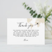 旅行をテーマにしたブライダルシャワーワールドマップベージュ サンキューカード (スタンド正面)