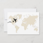 旅行をテーマにしたブライダルシャワーワールドマップベージュ サンキューカード (裏面)