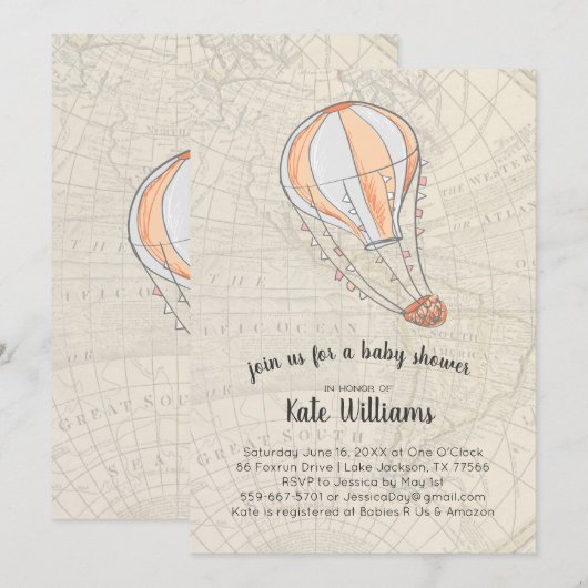 旅行をテーマにしたベビーシャワーの招待状 招待状 (正面/裏面)