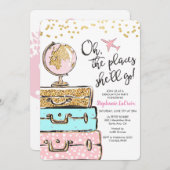 旅行をテーマにした卒業パーティー招待状 招待状 (正面/裏面)