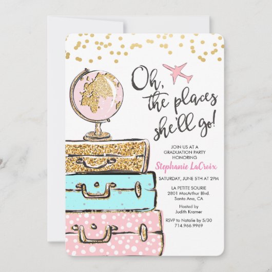 旅行をテーマにした卒業パーティー招待状 招待状 (正面)