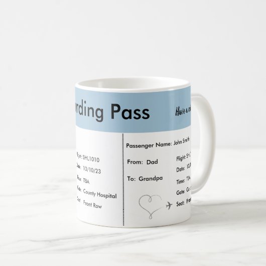 旅行をテーマにした妊娠告知チケット コーヒーマグカップ (正面右)