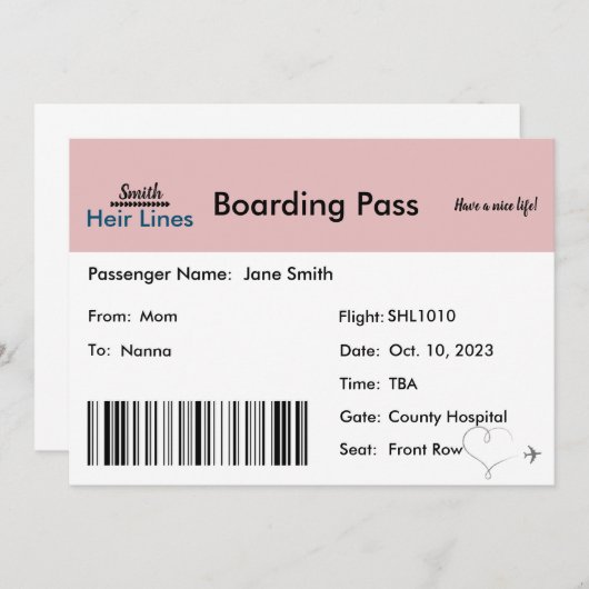 旅行をテーマにした妊娠告知(ニュートラル) 案内状 (正面/裏面)