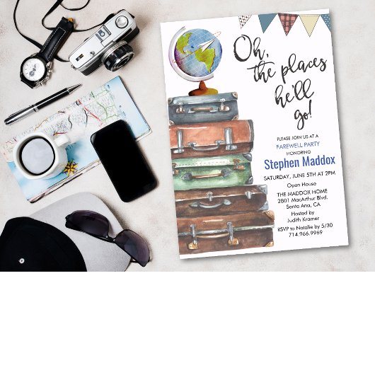旅行をテーマにした男性の送別会招待状 招待状