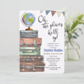 旅行をテーマにした男性の送別会招待状 招待状 (スタンド正面)