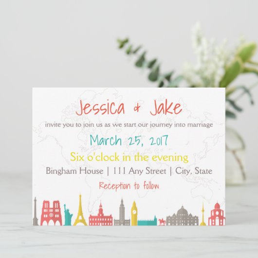 旅行をテーマにした結婚式の目的地への招待 招待状 (スタンド正面)