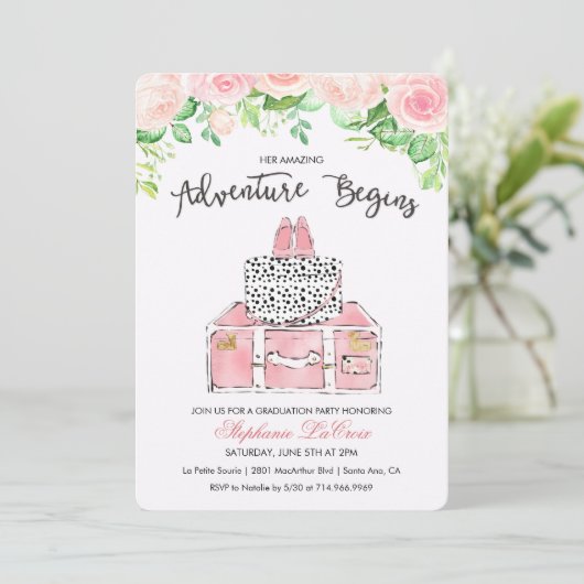 旅行をテーマにした花の招待状 招待状 (スタンド正面)