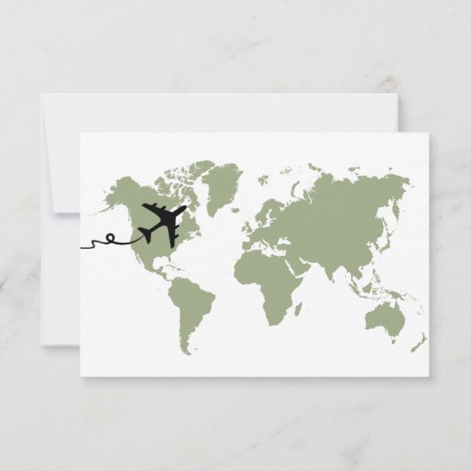 旅行をテーマにした赤ちゃんシャワー世界地図Sage Green サンキューカード (裏面)