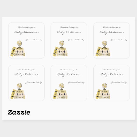 旅行をテーマにした赤ちゃんシャワー蔵書票シール スクエアシール (シート)