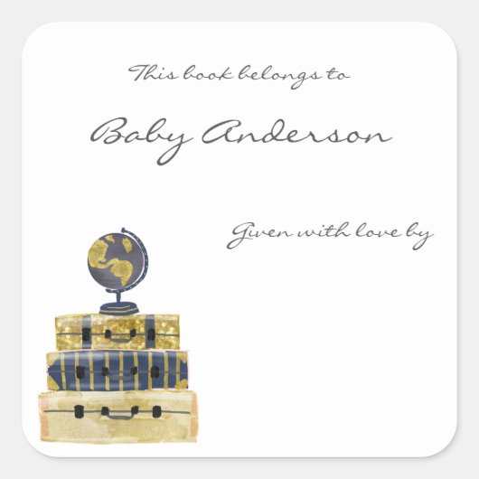 旅行をテーマにした赤ちゃんシャワー蔵書票シール スクエアシール (正面)