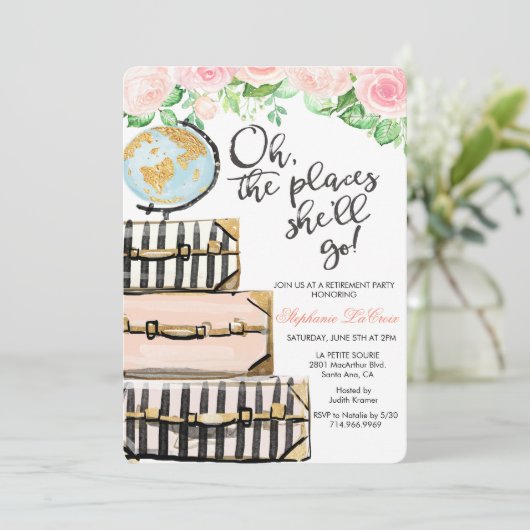 旅行をテーマにした退職パーティの招待状 招待状 (スタンド正面)