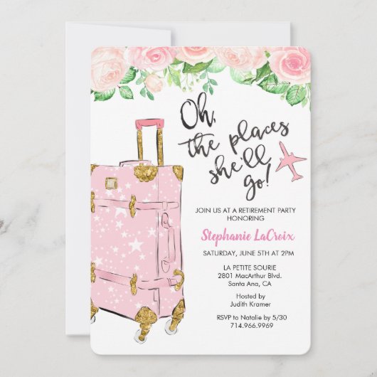 旅行をテーマにした退職パーティーの招待状 招待状 (正面)