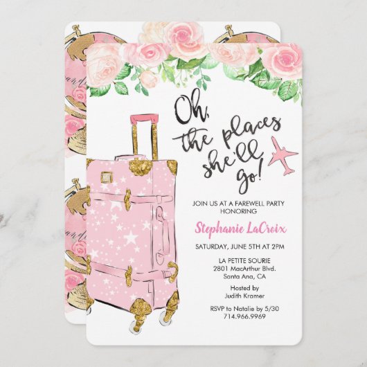 旅行をテーマにした送別旅行遠くにパーティの招待状 招待状 (正面/裏面)