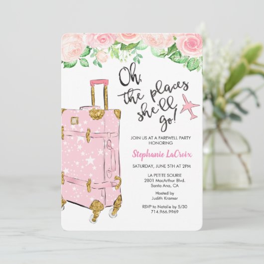 旅行をテーマにした送別旅行遠くにパーティの招待状 招待状 (スタンド正面)