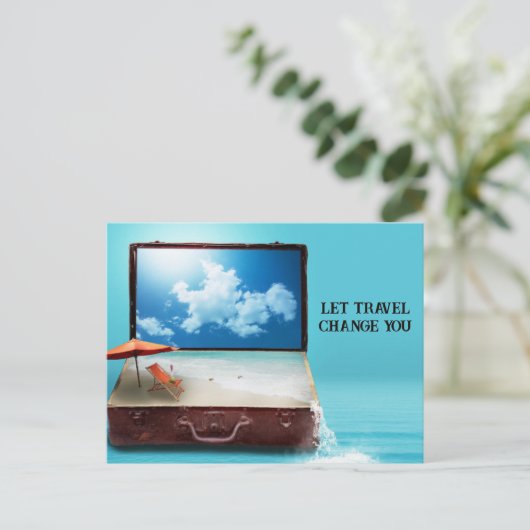 旅行を変更する旅行ファンタジーデザイン ポストカード (スタンド正面)