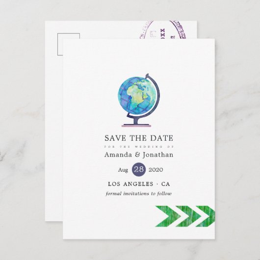 旅行アドベンチャーパスポート結婚式の日付を保存 案内ポストカード (正面/裏面)