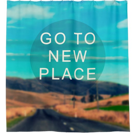 旅行インスピレーション引用文 – 新しい場所に行く。レトロ シャワーカーテン (正面)