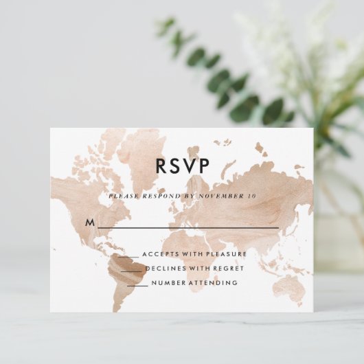 旅行エレガントテーマ結婚ズ |金ゴールドフェイクマップ 出欠カード (スタンド正面)