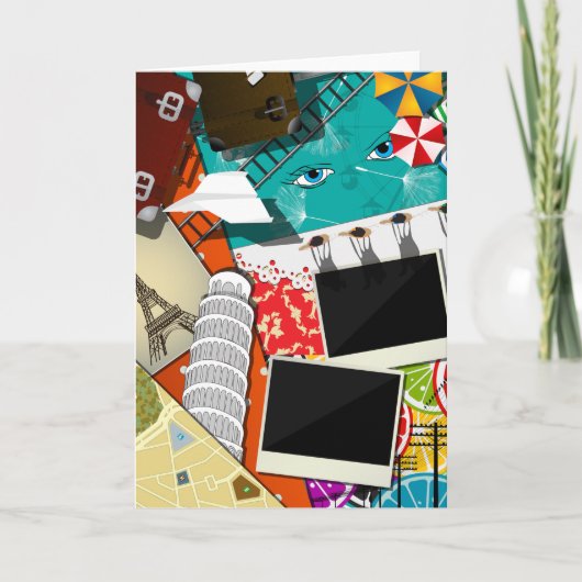 旅行コラージュと象徴的なランドマークバケーション カード (正面)