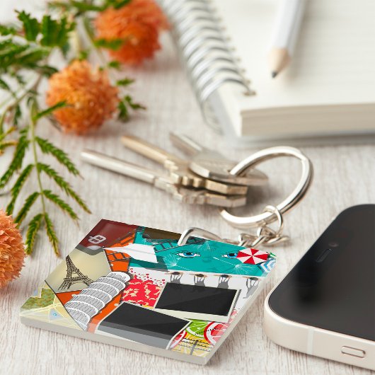 旅行コラージュと象徴的なランドマークバケーション キーホルダー