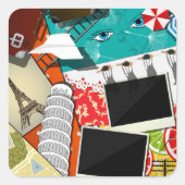 旅行コラージュと象徴的なランドマークバケーション スクエアシール (正面)