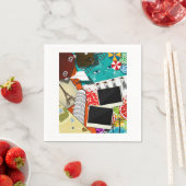 旅行コラージュと象徴的なランドマークバケーション スタンダードカクテルナプキン (インサイチュ)