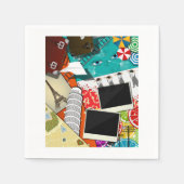 旅行コラージュと象徴的なランドマークバケーション スタンダードカクテルナプキン (正面)