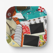 旅行コラージュと象徴的なランドマークバケーション ペーパープレート (正面)