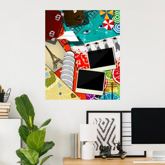 旅行コラージュと象徴的なランドマークバケーション ポスター