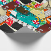 旅行コラージュと象徴的なランドマークバケーション ラッピングペーパー