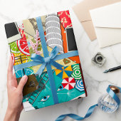 旅行コラージュと象徴的なランドマークバケーション ラッピングペーパー