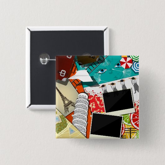 旅行コラージュと象徴的なランドマークバケーション 缶バッジ (正面&裏面)