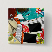 旅行コラージュと象徴的なランドマークバケーション 缶バッジ (正面)