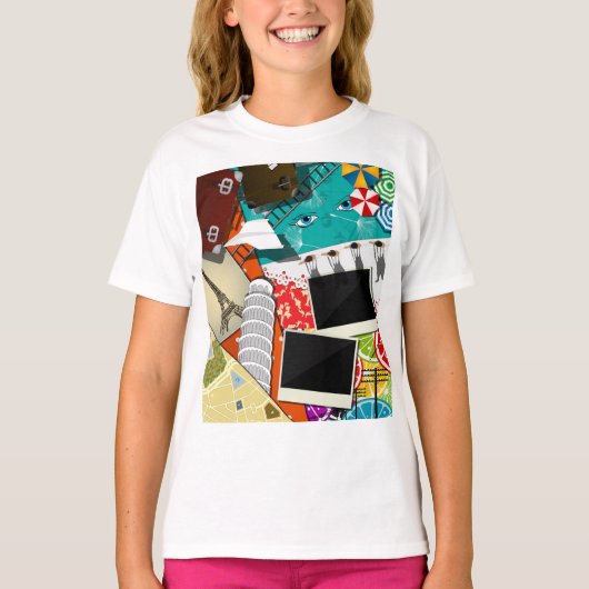 旅行コラージュと象徴的なランドマーク休暇。 Tシャツ (正面)