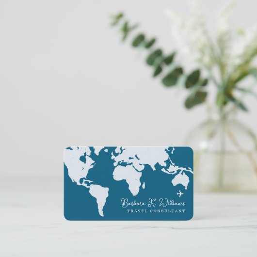 旅行コンサルタントのワールドマップブルー 名刺 (スタンド正面)