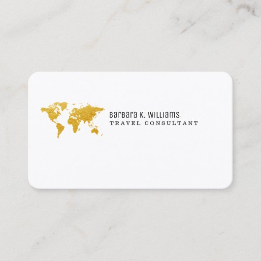旅行コンサルタント金ゴールドマップミニマリスト 名刺 (正面)