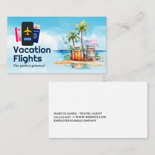 旅行サマーバケーション | 旅券飛行機飛行 名刺 (正面/裏面)
