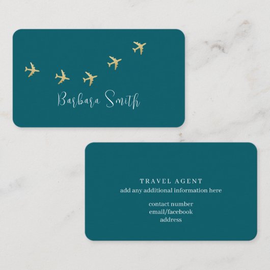 旅行シンプル代理店用のティール（緑がかった色）名刺 名刺 (正面/裏面)