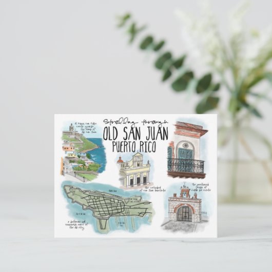 旅行スケッチの郵便はがき: 散歩の古いサンファン ポストカード (スタンド正面)