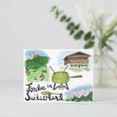 旅行スケッチ葉書：スイスのフォンデュ ポストカード (スタンド正面)