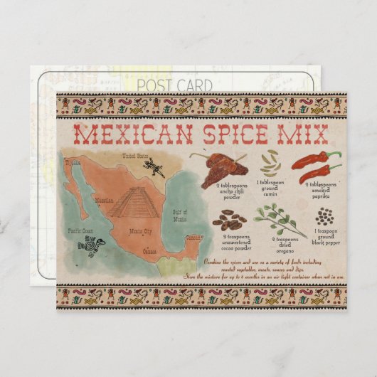 旅行スケッチ葉書:メキシコのスパイスミックス ポストカード (正面/裏面)