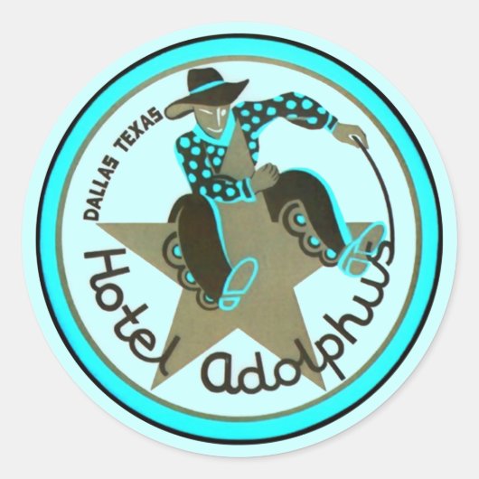 旅行ステッカーのヴィンテージのダラステキサス州Adolphusのホテル ラウンドシール (正面)