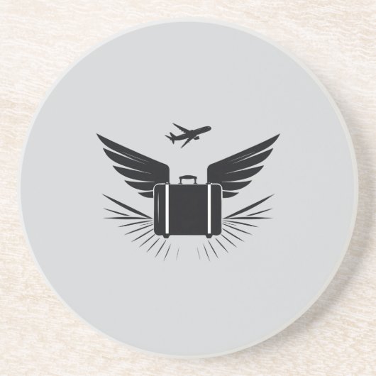 旅行スーツケースの黒いシルエットデザイン コースター (正面)