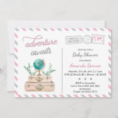 旅行スーツケースベビーガールシャワーアドベンチャー待ち 招待状 (正面)