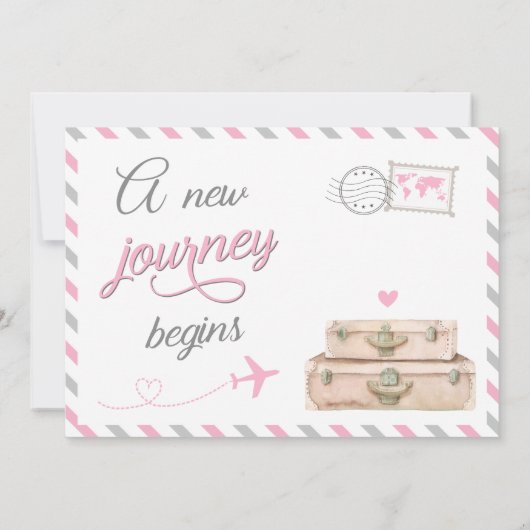 旅行スーツケースベビーガールシャワーアドベンチャー待ち 招待状 (裏面)