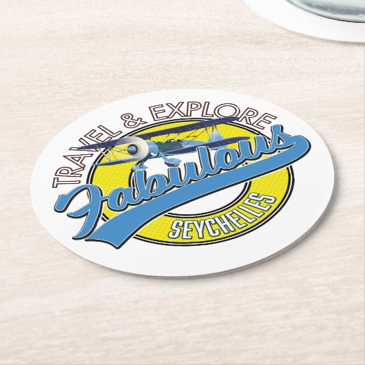 旅行セーシェルの素晴らしいロゴKeychainを探索 ラウンドペーパーコースター (アングル)