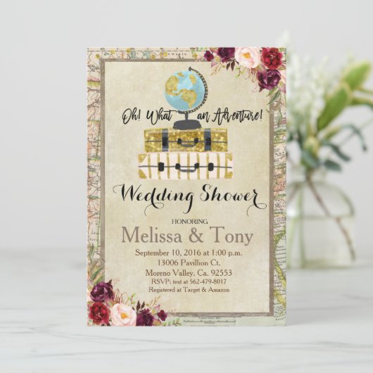 旅行テーマのウェディングシャワーの招待状 招待状 (スタンド正面)