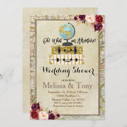 旅行テーマのウェディングシャワーの招待状 招待状 (正面/裏面)