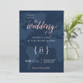 旅行テーマのコンパスおよび地球の結婚式招待状 招待状 (スタンド正面)