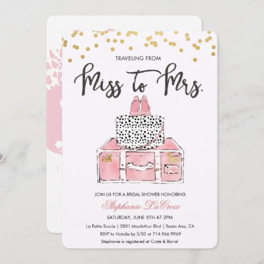 旅行テーマのフローラブライダルシャワー招待 招待状 (正面/裏面)